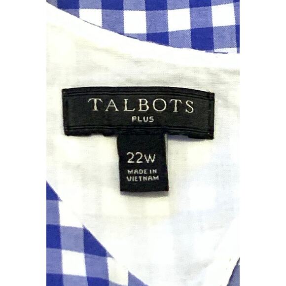 Talbots Womens Dress 22W Sleeveless Blue White Gingham Embroidered Lemons Lined - Picture 4 of 16